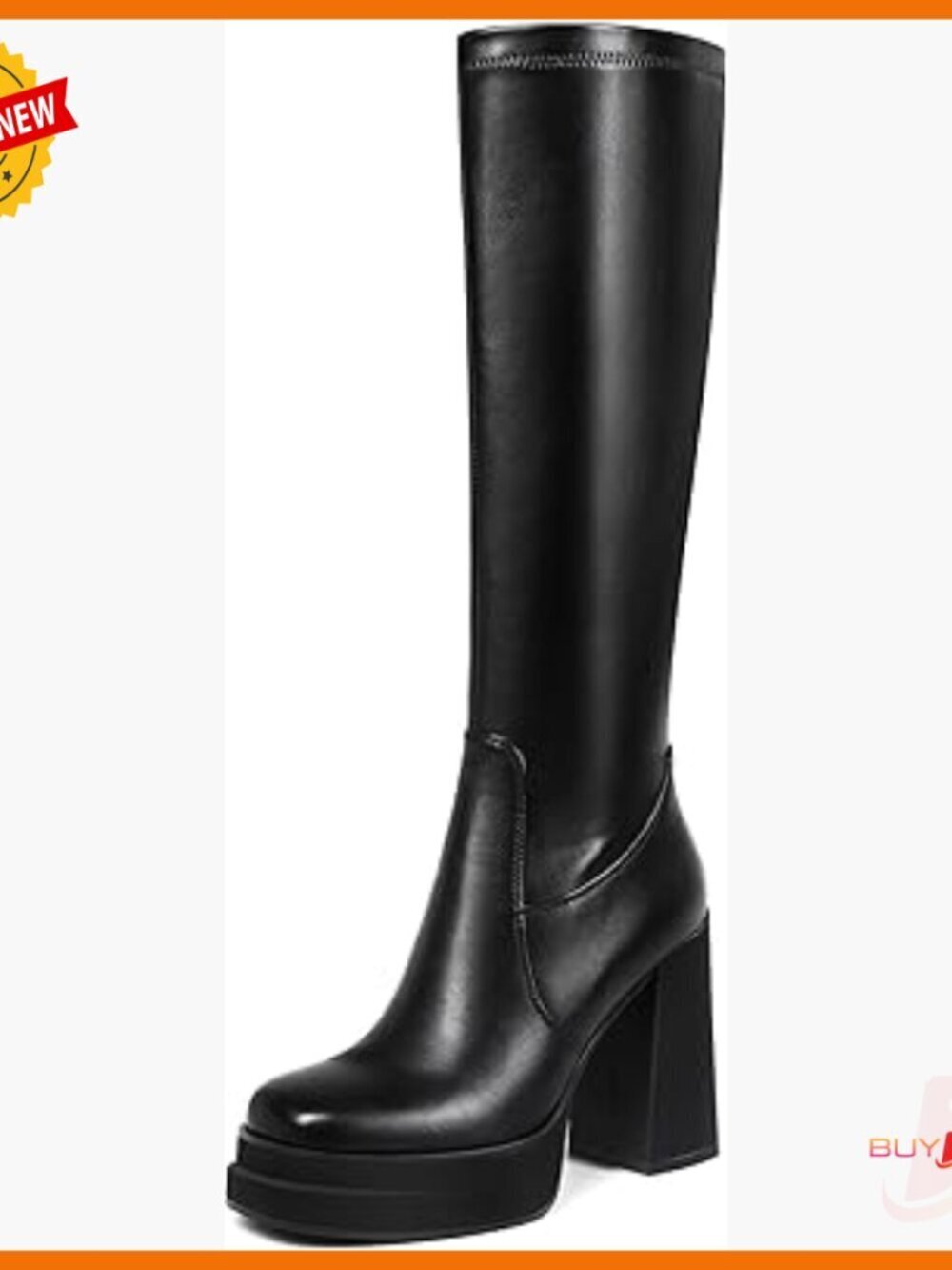 Platform Knee High Stretch Boots Chunky Heel Square Toe Combat Style